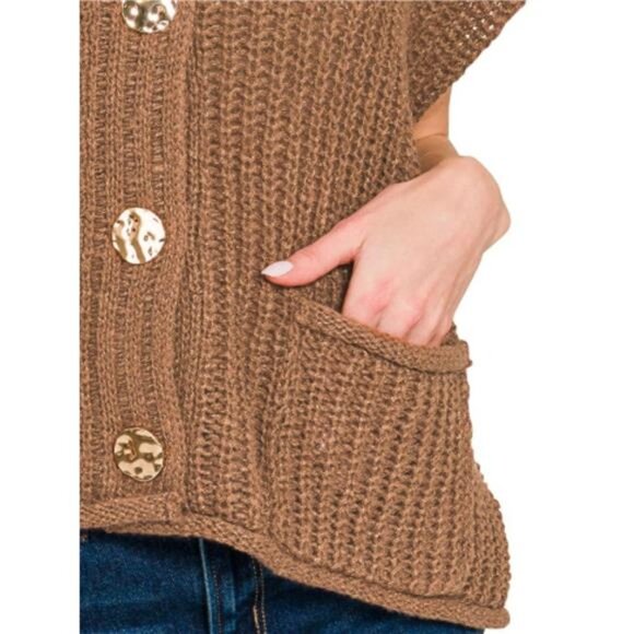 Zenana Button Down Sweater Vest with Front Pockets - Picture 2 of 3